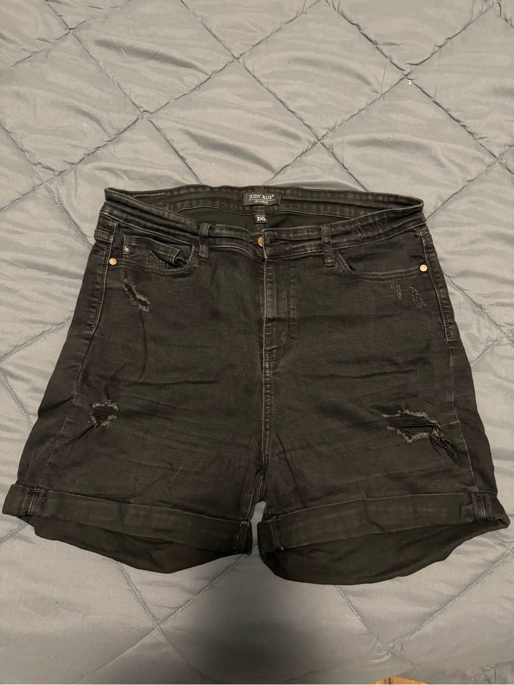 Judy Blue Black Distressed Rolled-Hem Jean Shorts